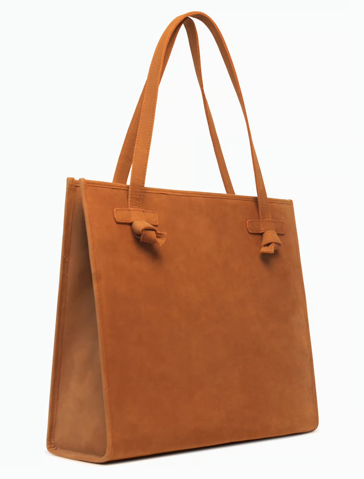 Große Wildleder Tote Bag Damen – Schultertasche mit Knoten-Details in Camel