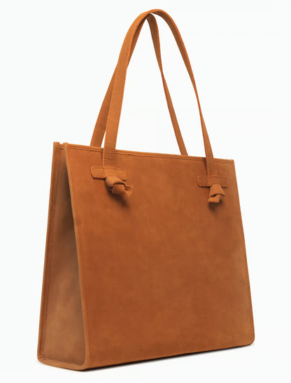 Große Wildleder Tote Bag Damen – Schultertasche mit Knoten-Details in Camel