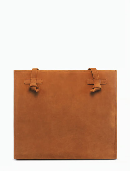 Große Wildleder Tote Bag Damen – Schultertasche mit Knoten-Details in Camel