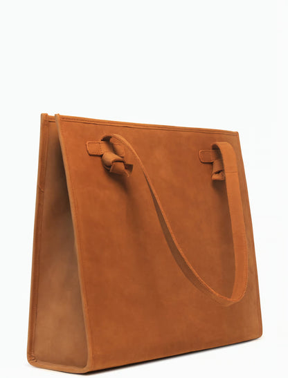 Große Wildleder Tote Bag Damen – Schultertasche mit Knoten-Details in Camel