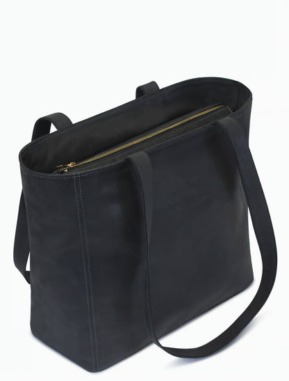 Große Wildleder Tote Bag Damen – Minimalistische Schultertasche in Dunkelblau