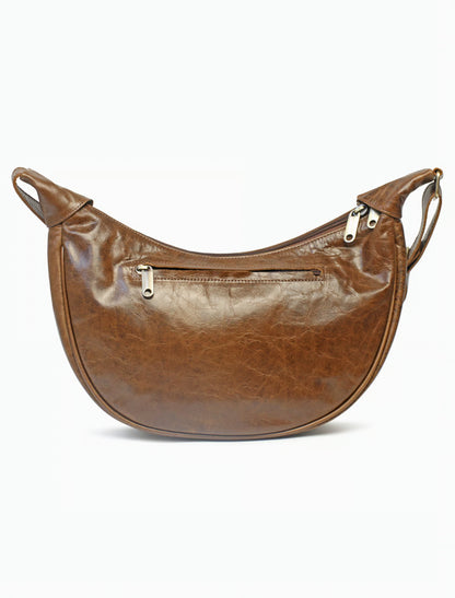 Handgefertigte Halbmond Leder Schultertasche – Damen Hobo Bag aus echtem Vollnarbenleder, Braun