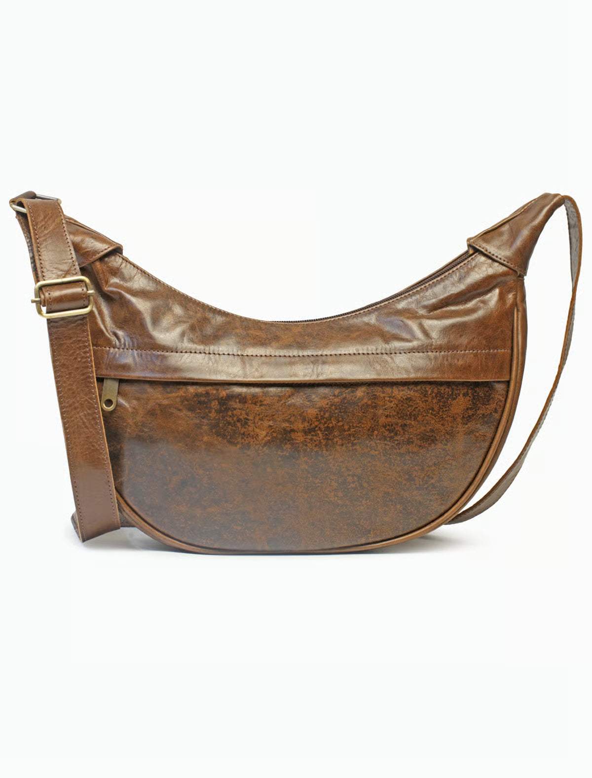Handgefertigte Halbmond Leder Schultertasche – Damen Hobo Bag aus echtem Vollnarbenleder, Braun