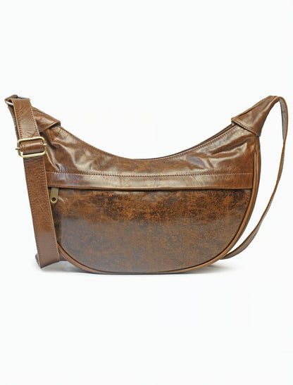 Handgefertigte Halbmond Leder Schultertasche – Damen Hobo Bag aus echtem Vollnarbenleder, Braun