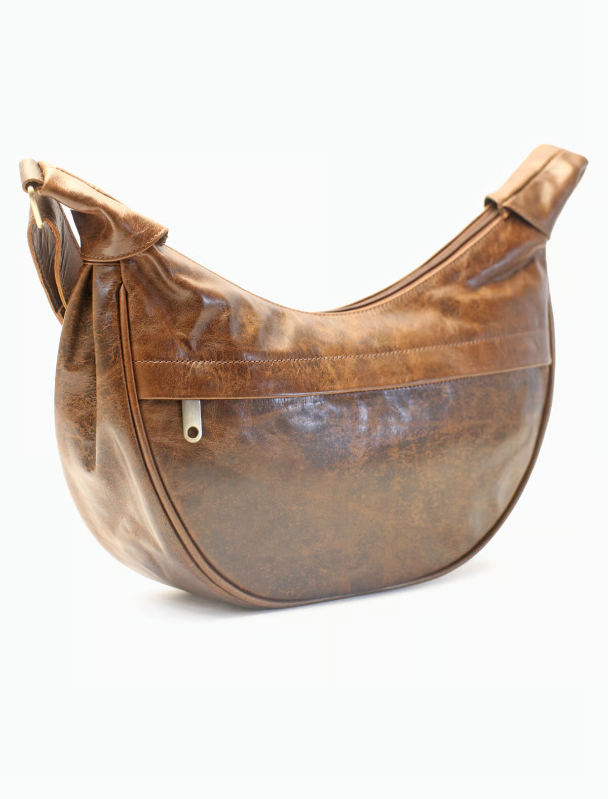 Handgefertigte Halbmond Leder Schultertasche – Damen Hobo Bag aus echtem Vollnarbenleder, Braun