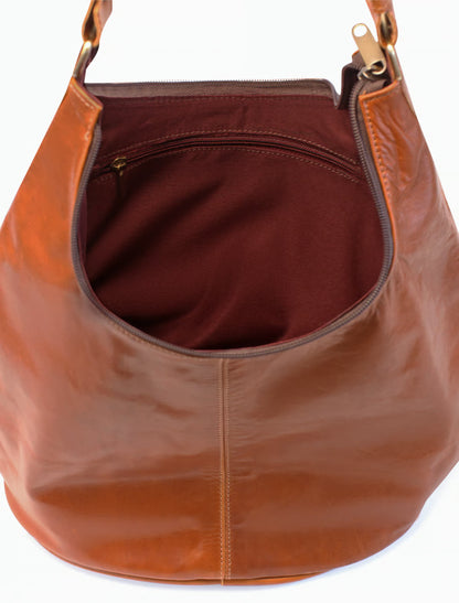 Handgefertigte Leder Hobo Bag Damen – Minimalistische Schultertasche in Braun