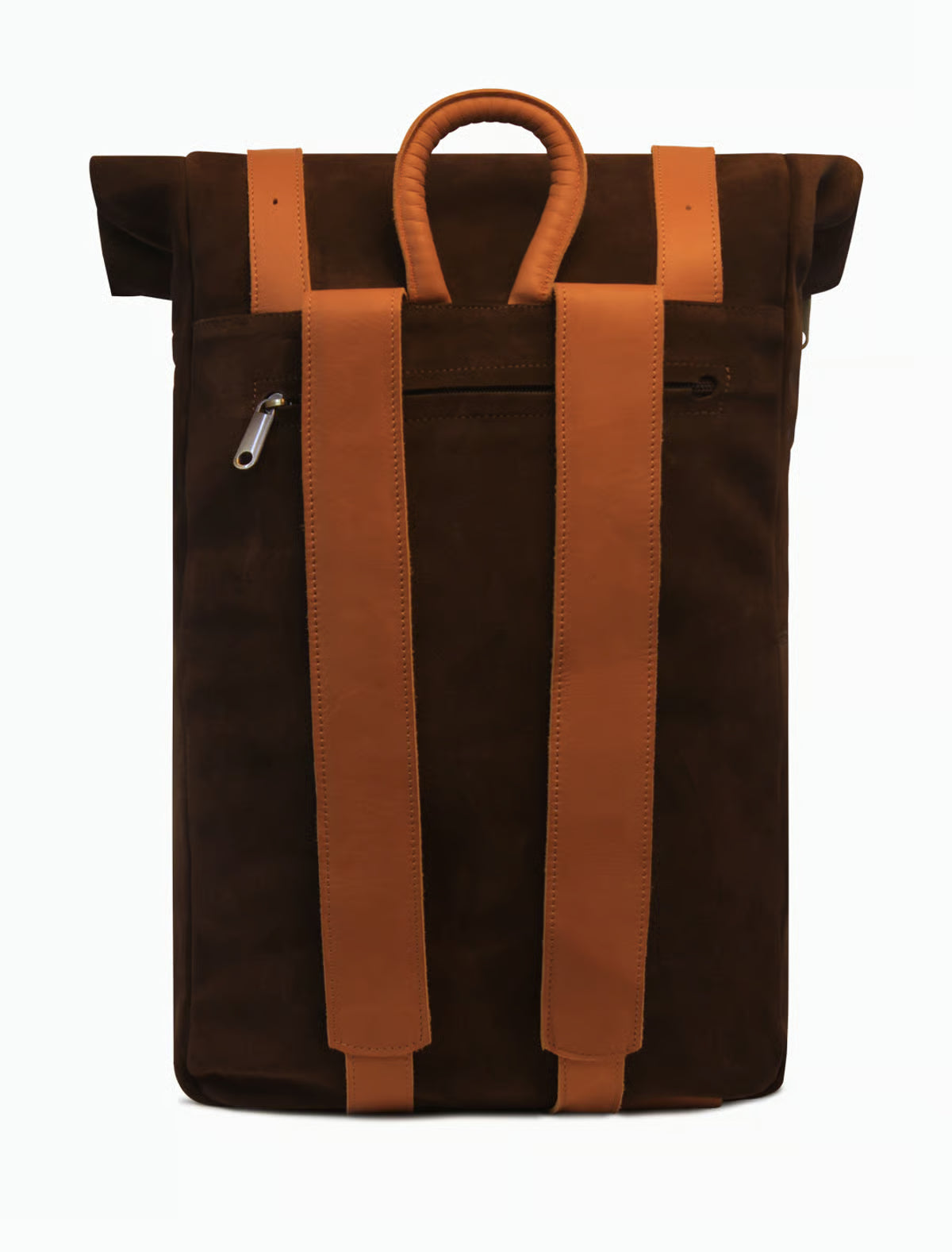 Handgefertigter Rolltop Rucksack aus Wildleder & Leder – Minimalistischer Backpack in Dunkelbraun