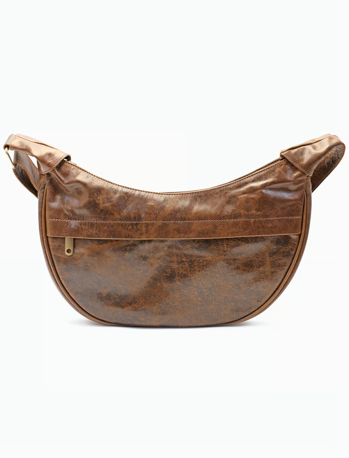 Handgefertigte Halbmond Leder Schultertasche – Damen Hobo Bag aus echtem Vollnarbenleder, Braun