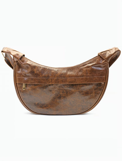 Handgefertigte Halbmond Leder Schultertasche – Damen Hobo Bag aus echtem Vollnarbenleder, Braun