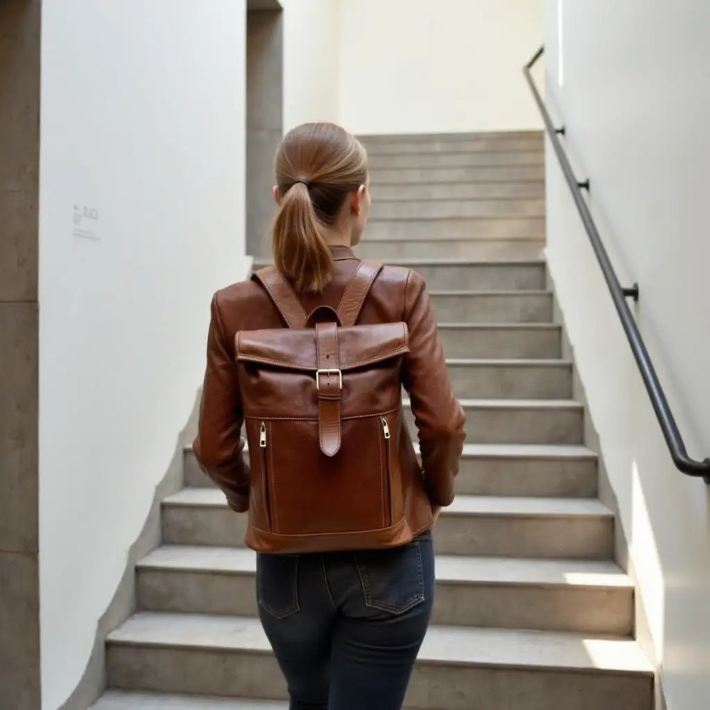 Full-Grain Leather Rolltop Backpack – Handcrafted 10.2″ Travel Bag