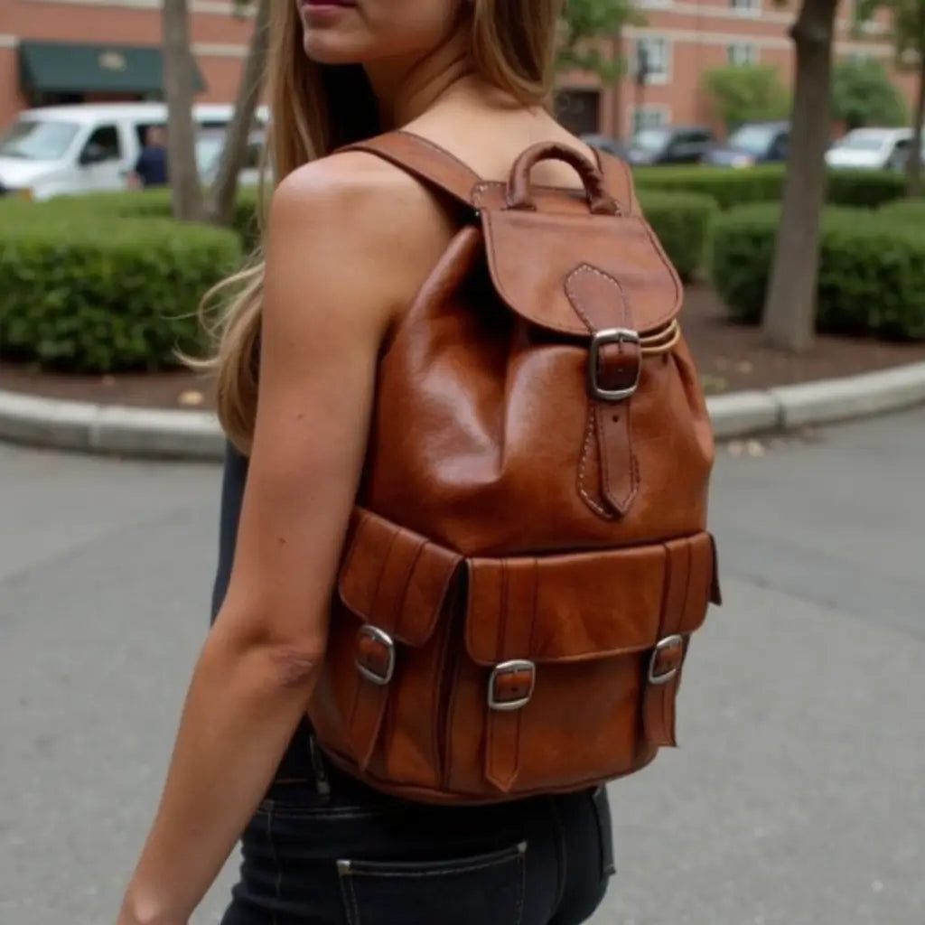 Brown Leather Buckle Backpack – Handcrafted Vintage Style Laptop Bag
