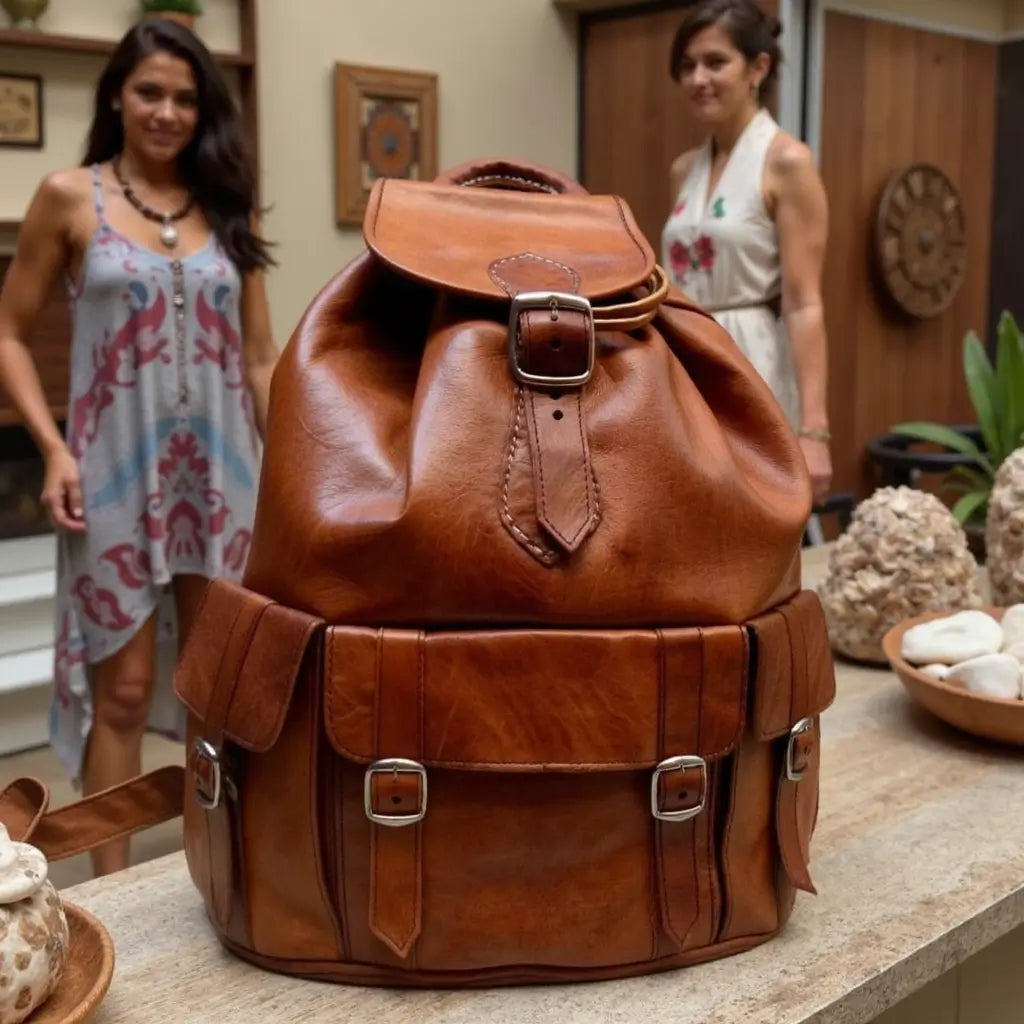Brown Leather Buckle Backpack – Handcrafted Vintage Style Laptop Bag