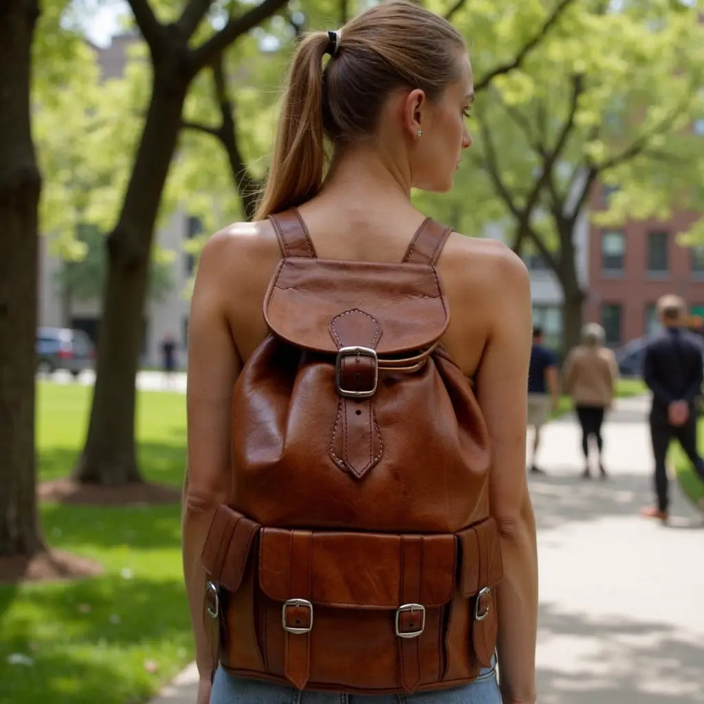 Brown Leather Buckle Backpack – Handcrafted Vintage Style Laptop Bag