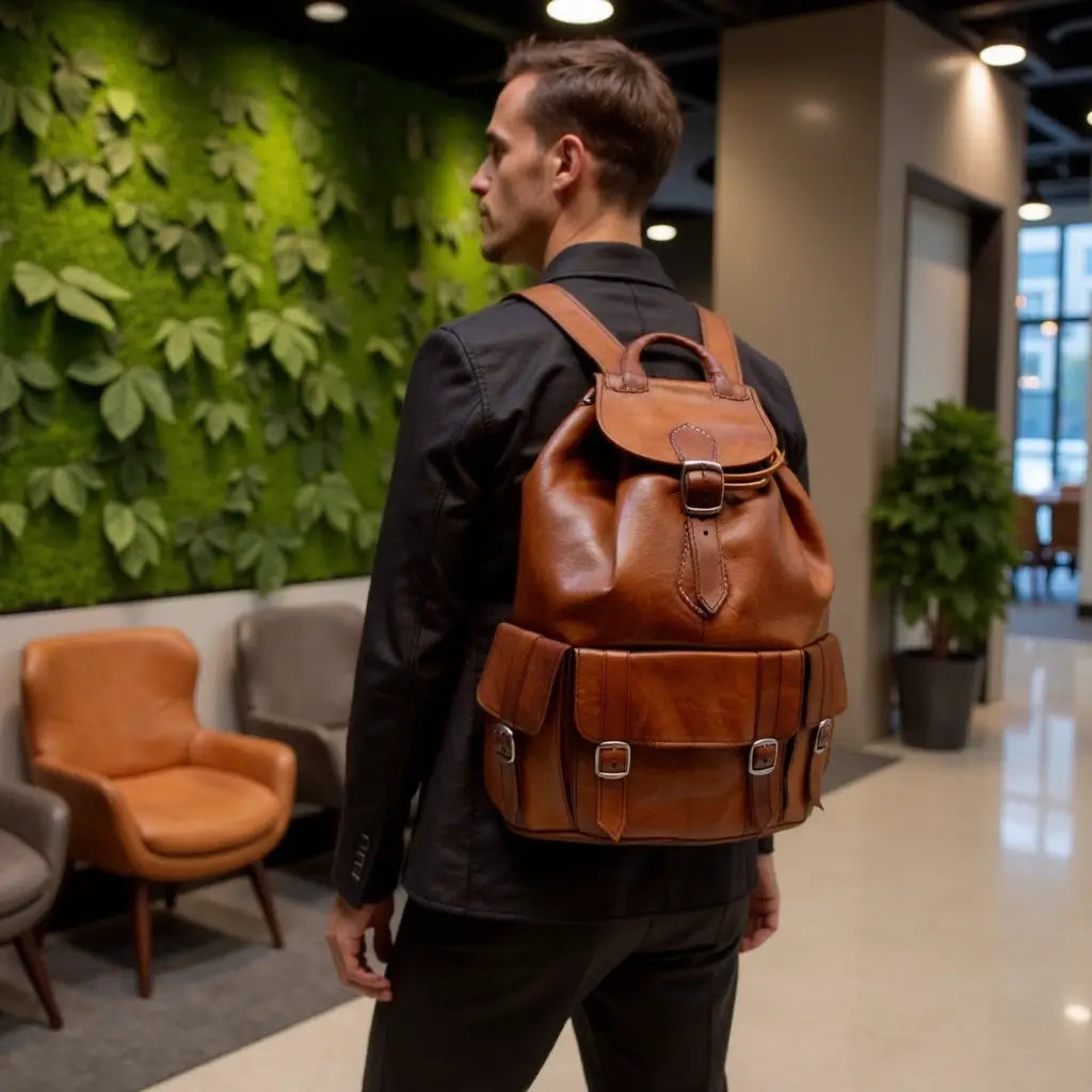 Brown Leather Buckle Backpack – Handcrafted Vintage Style Laptop Bag