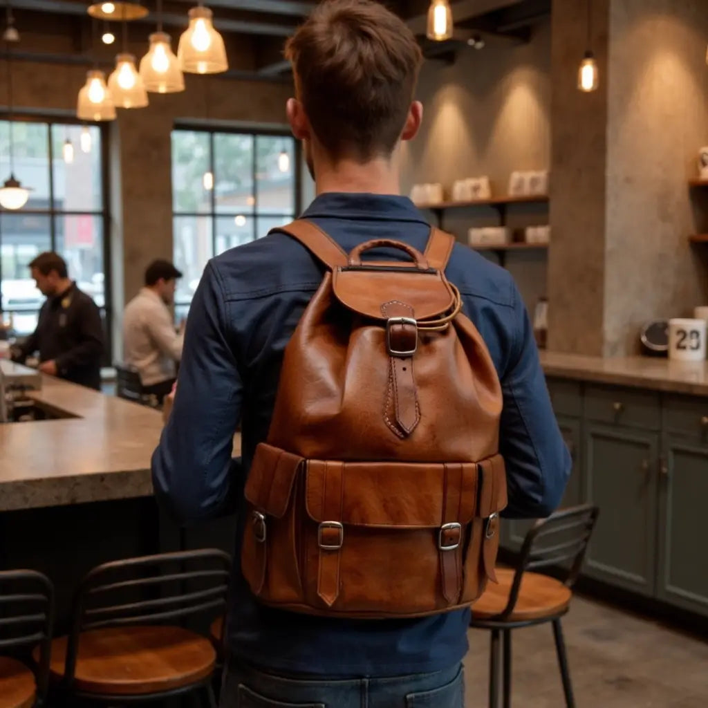 Brown Leather Buckle Backpack – Handcrafted Vintage Style Laptop Bag