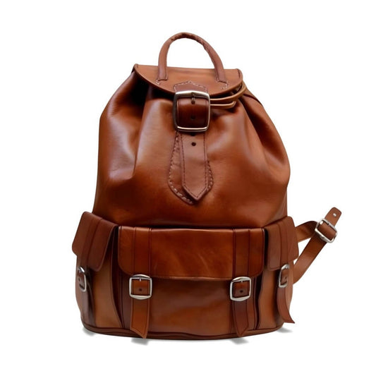 Brown Leather Buckle Backpack – Handcrafted Vintage Style Laptop Bag