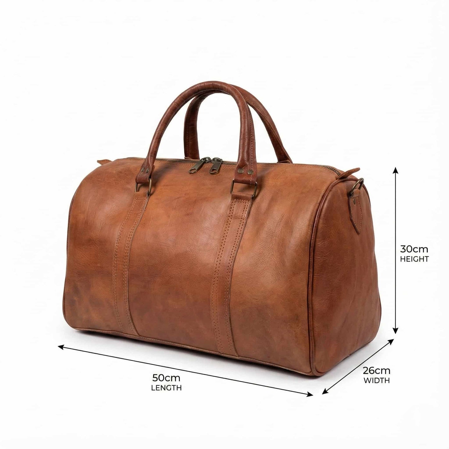 Cognac Leather Travel Bag 50cm – Handcrafted Weekend Duffle
