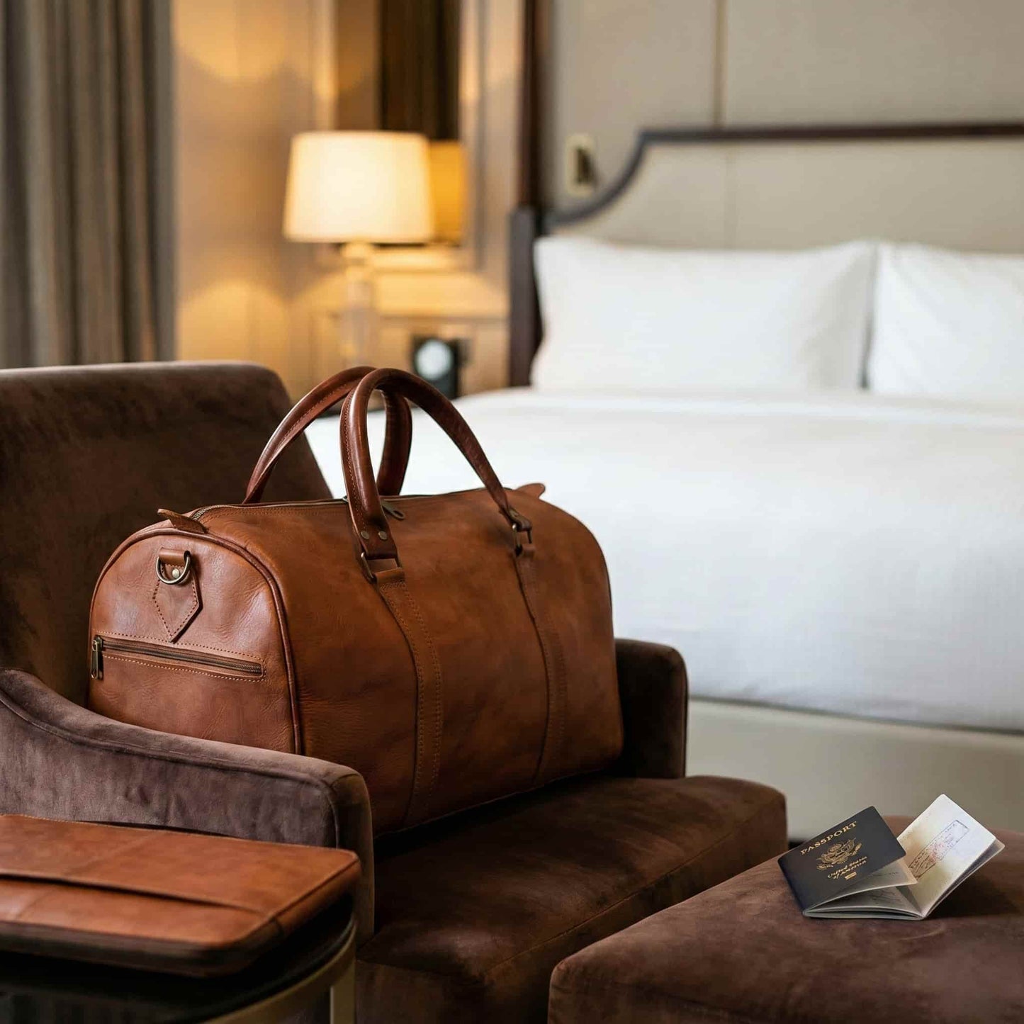 Cognac Leather Travel Bag 50cm – Handcrafted Weekend Duffle