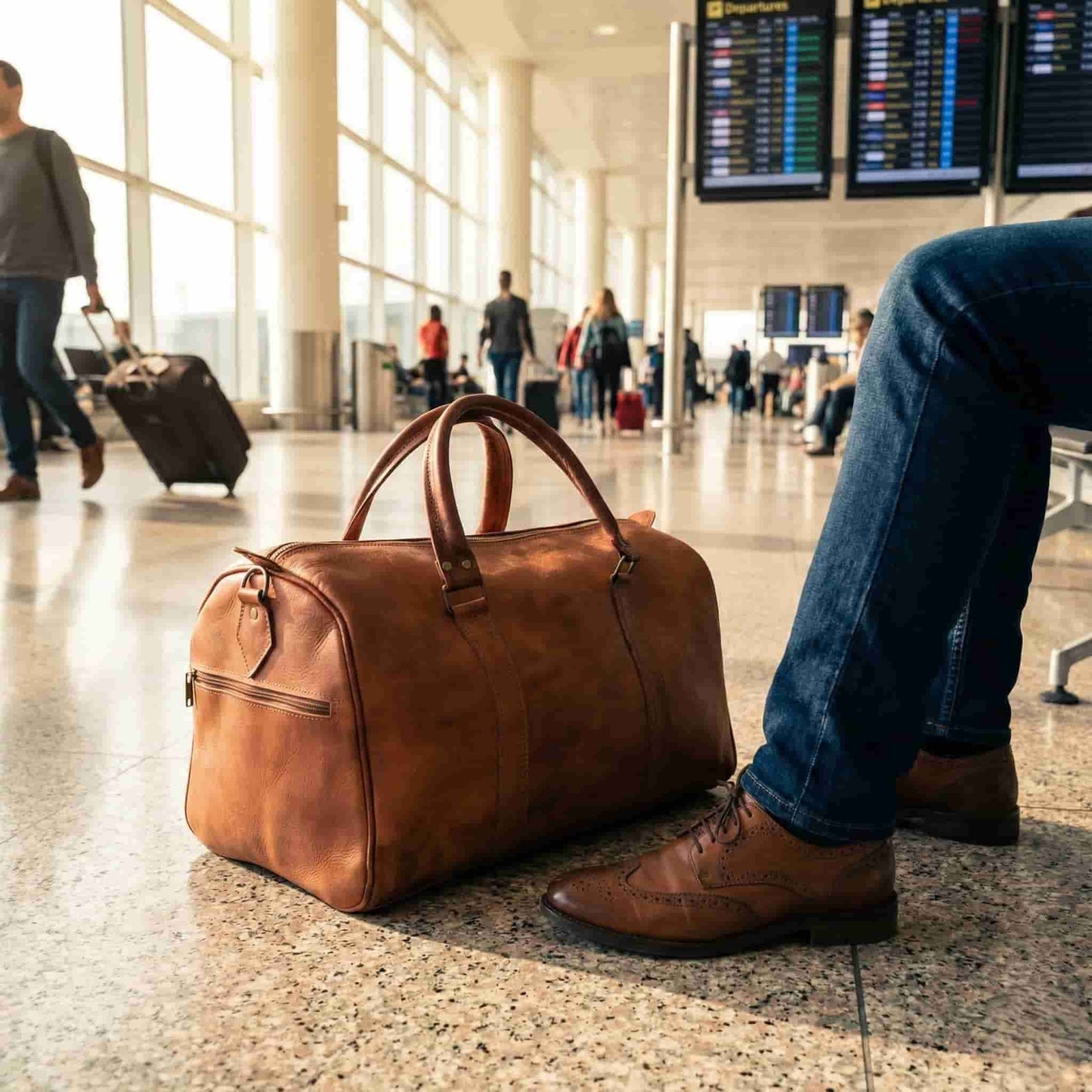 Cognac Leather Travel Bag 50cm – Handcrafted Weekend Duffle