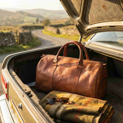 Handmoo Cognac Leder Reisetasche 50cm – Handgefertigte Weekender Duffle Bag