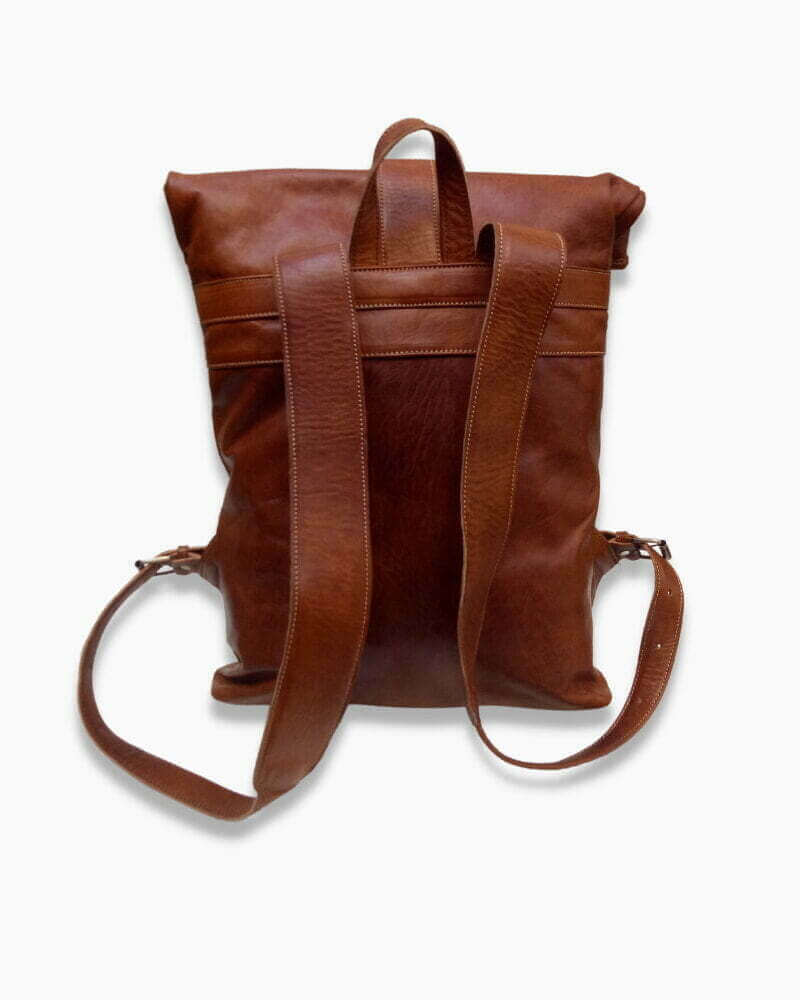 Full-Grain Leather Rolltop Backpack – Handcrafted 10.2″ Travel Bag