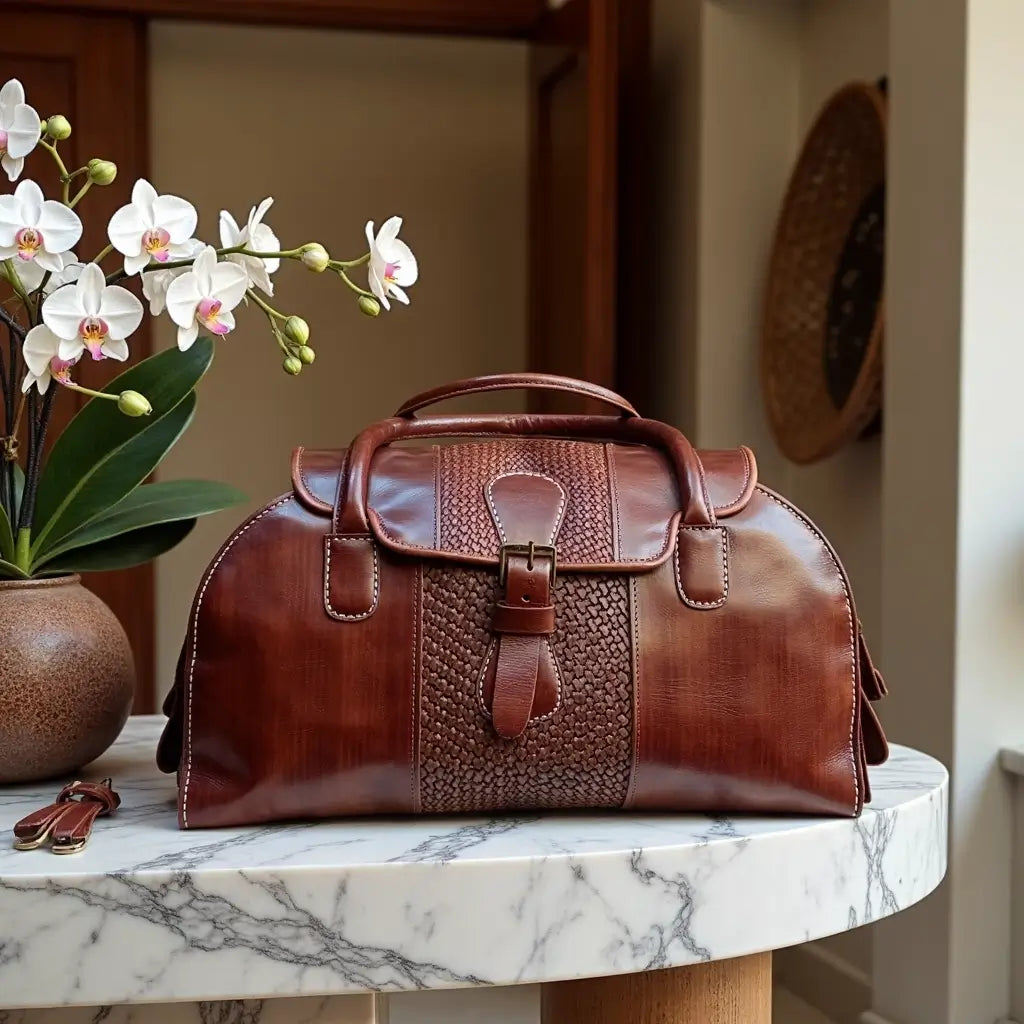 Brown Leather Travel Bag For Men – Handcrafted Weekender Duffel