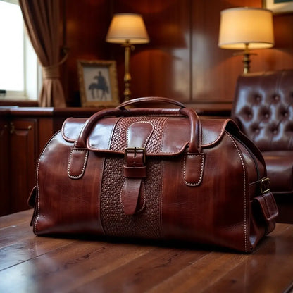 Handmoo Leder Reisetasche 65cm Herren – Weekender Duffel Bag aus Vollnarbenleder Braun