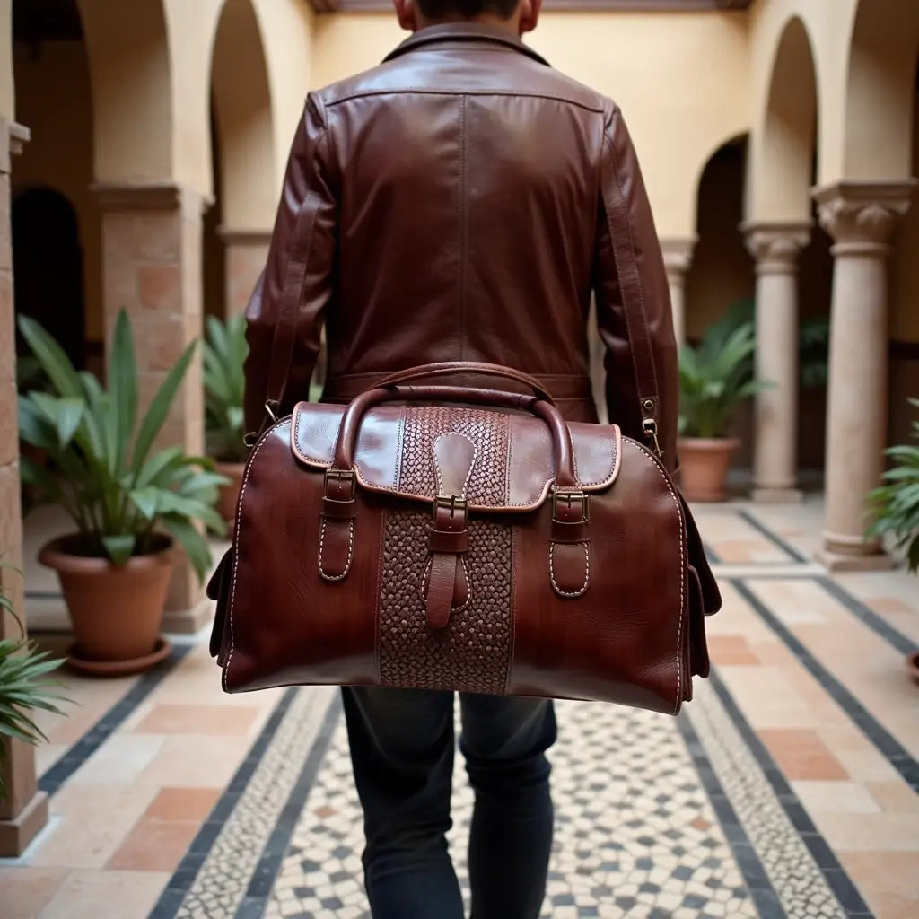 Brown Leather Travel Bag For Men – Handcrafted Weekender Duffel
