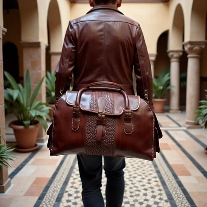 Handmoo Leder Reisetasche 65cm Herren – Weekender Duffel Bag aus Vollnarbenleder Braun