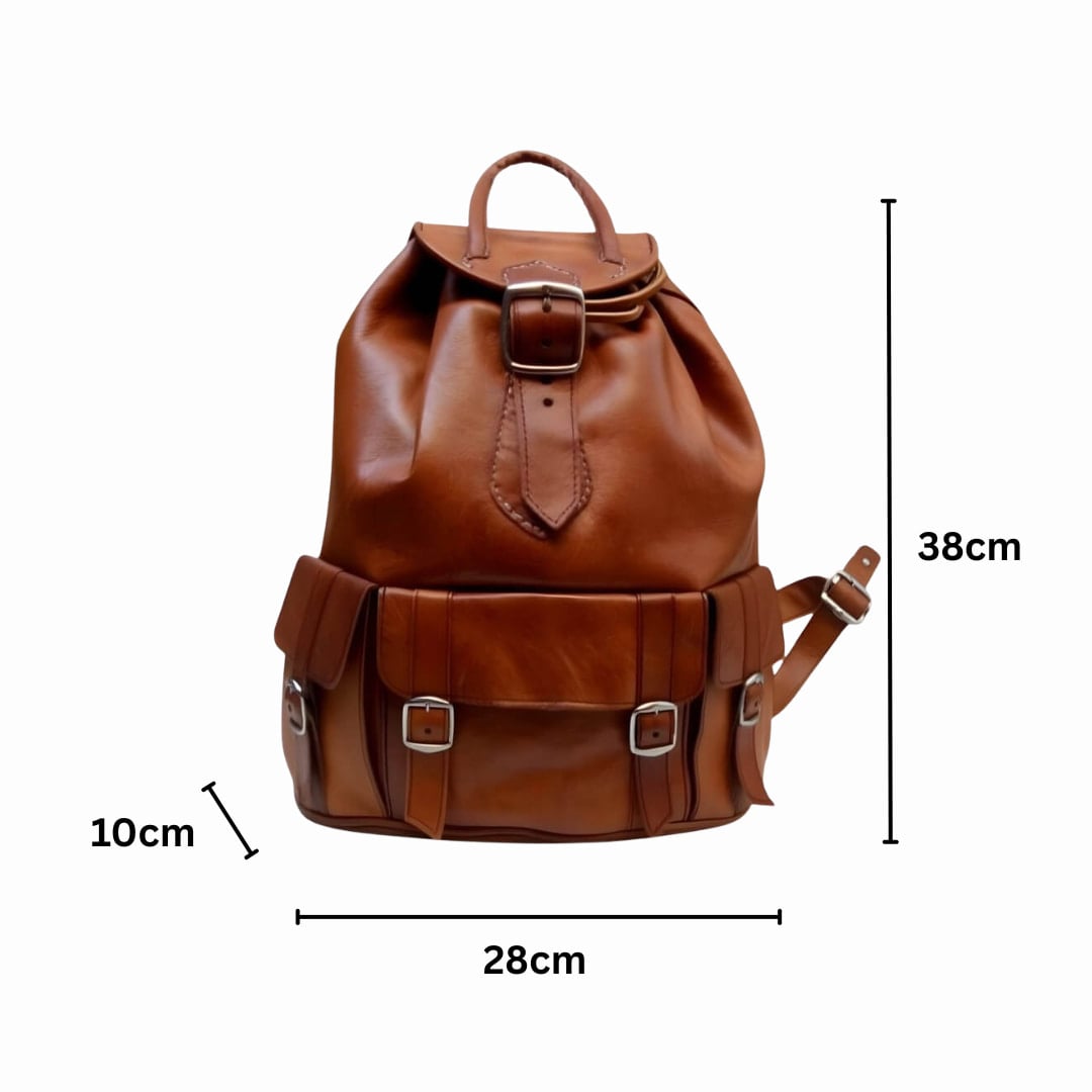 Brown Leather Buckle Backpack – Handcrafted Vintage Style Laptop Bag