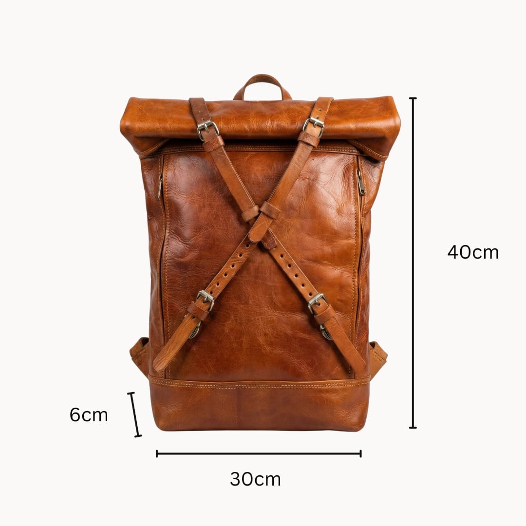 Handmoo Leder Rolltop Rucksack – Erweiterbarer Handgefertigter Backpack (15″ Laptop)