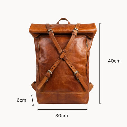 Handmoo Leder Rolltop Rucksack – Erweiterbarer Handgefertigter Backpack (15″ Laptop)