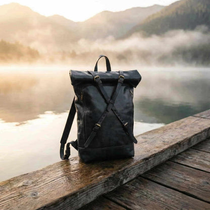 Handmoo Leder Rolltop Rucksack – Erweiterbarer Handgefertigter Backpack (15″ Laptop)