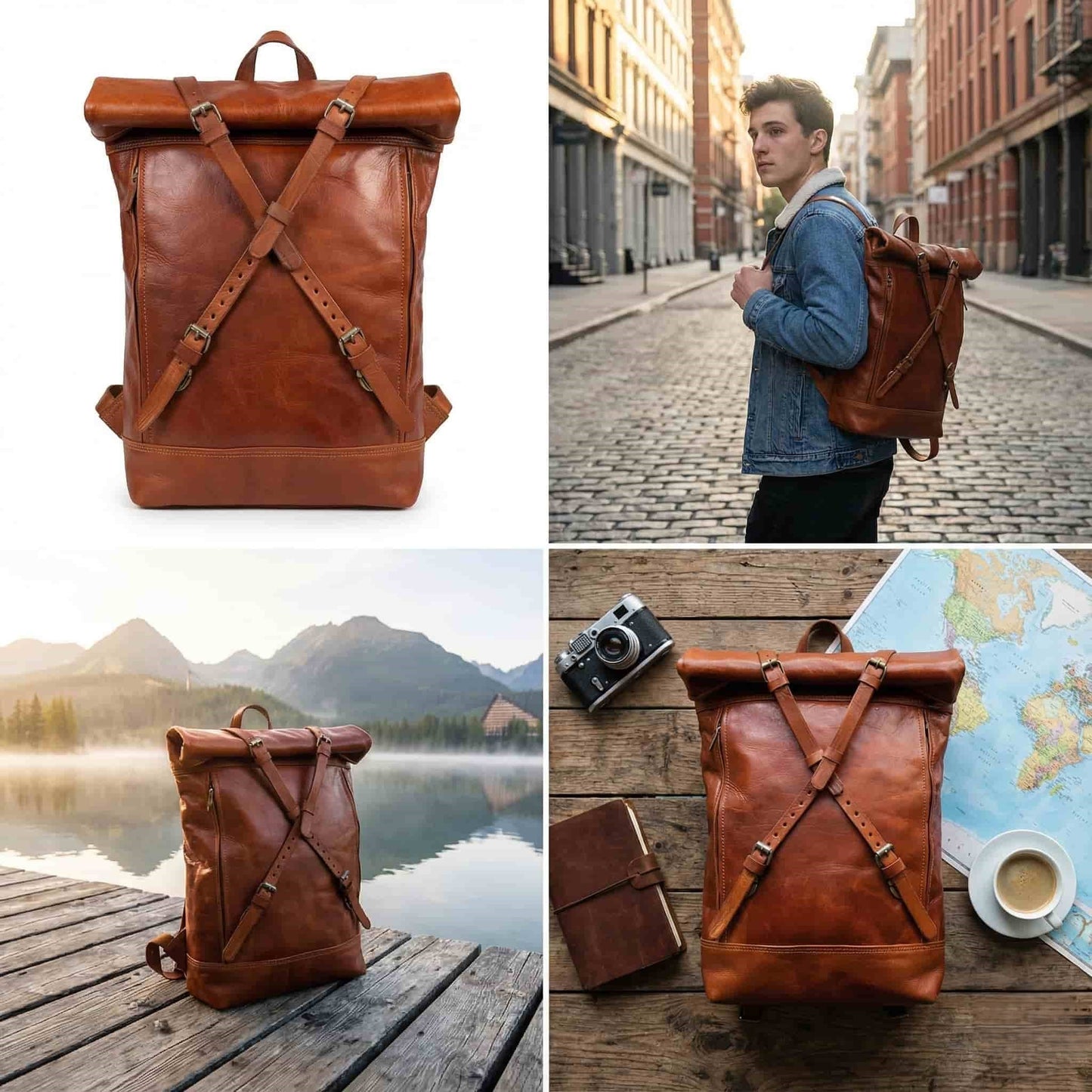 Handmoo Leder Rolltop Rucksack – Erweiterbarer Handgefertigter Backpack (15″ Laptop)