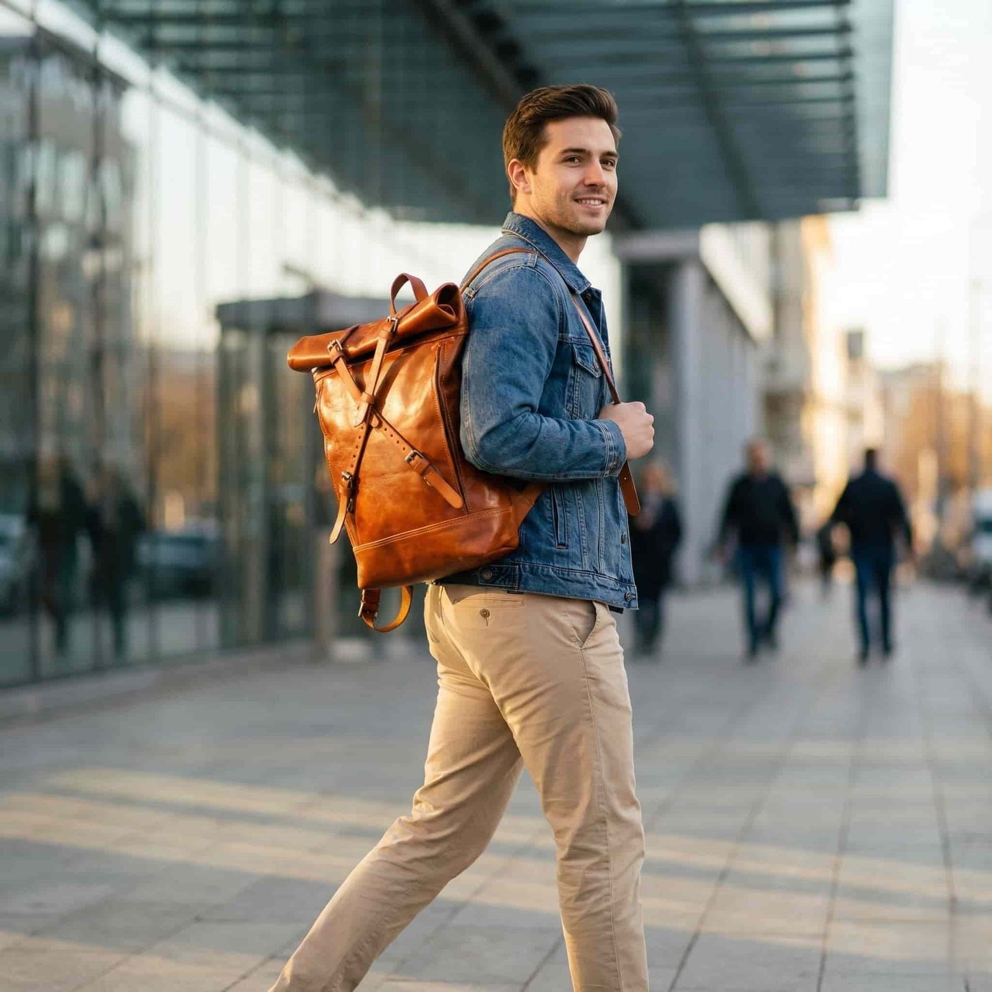 Handmoo Leder Rolltop Rucksack – Erweiterbarer Handgefertigter Backpack (15″ Laptop)