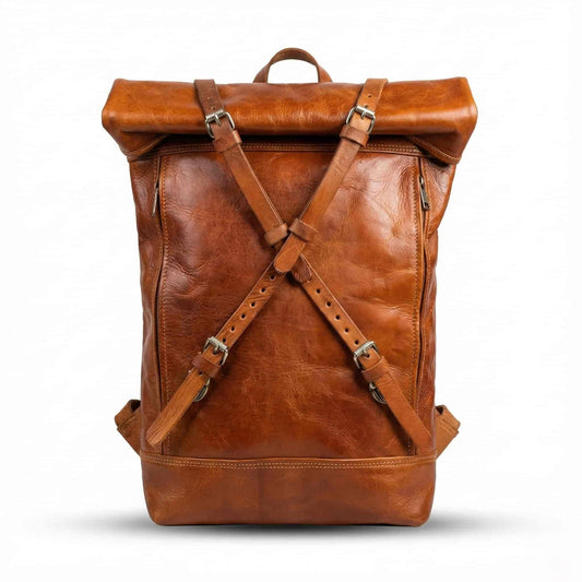 Leather Roll Top Backpack – Handcrafted Expandable Rucksack